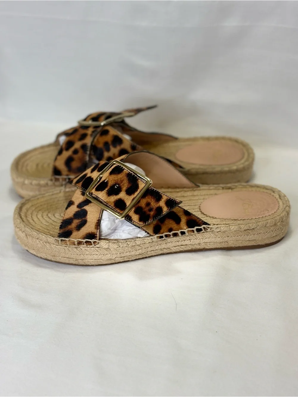 J. CREW Leopard Print Espadrille Slide Sandals with Gold Buckle SZ 8.5